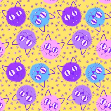 Cadılar Bayramı hayvanları kağıt, kumaş ve çocuk giysileri, aksesuar ve sonbahar tekstil ürünleri ve ev yapımı dekorlar için kusursuz suluboya kediler deseni. Yüksek kaliteli illüstrasyon