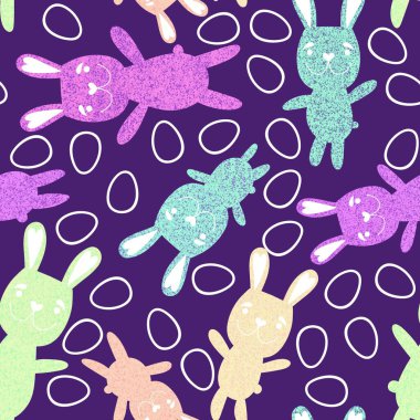 Paskalya hayvanlarının tavşanları kağıt, kumaş ve çarşaf sarmak için kusursuz tavşan desenleri ve çocuk giysileri baskısı ve şenlikli ambalajlar ve parti aksesuarları. Yüksek kaliteli illüstrasyon