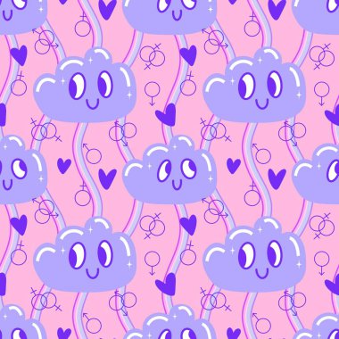 Gökkuşağı ve bulutsuz çizgi film lgbt gurur yaz şablonu kağıt, kumaş, çarşaf, kıyafet baskısı, şenlik ambalajı ve parti aksesuarları. Yüksek kaliteli illüstrasyon