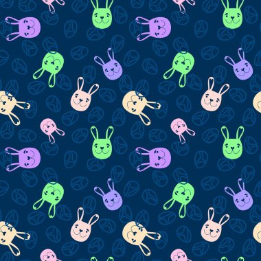 Paskalya hayvanlarının tavşanları kağıt, kumaş ve çarşaf sarmak için kusursuz tavşan desenleri ve çocuk giysileri baskısı ve şenlikli ambalajlar ve parti aksesuarları. Yüksek kaliteli illüstrasyon