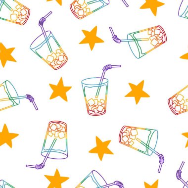 Kağıt, kumaş, çarşaf ve moda tekstil ürünleri ve parti aksesuarları için yaz gururlu lgbt gökkuşağı kokteylleri deseni. Yüksek kaliteli illüstrasyon