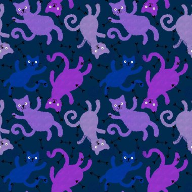 Cadılar Bayramı hayvanları kağıt, kumaş ve çocuk giysileri, aksesuar ve sonbahar tekstil ürünleri ve ev yapımı dekorlar için kusursuz suluboya kediler deseni. Yüksek kaliteli illüstrasyon