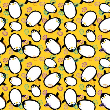 Bahar Paskalya hayvanları, kağıt, kumaş ve çarşaf sarmak için kusursuz penguen ve yumurta desenleri ve çocuk giysileri baskısı ve parti aksesuarları ve şenlikli ambalajlar. Yüksek kaliteli illüstrasyon