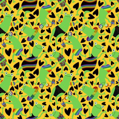 Çizgi film yaz baskısı gökkuşağı lgbt kurbağaları kusursuz gurur hayvan desenleri kağıt, kumaş, çarşaf, giysi tekstil ve parti aksesuarları. Yüksek kaliteli illüstrasyon