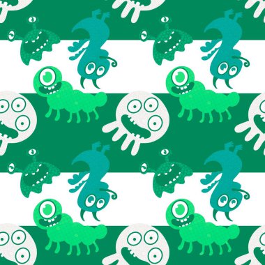 Cartoon monsters seamless emoticons aliens pattern for kids clothes print and wrapping paper and fabrics and linens and kindergarten. High quality illustration