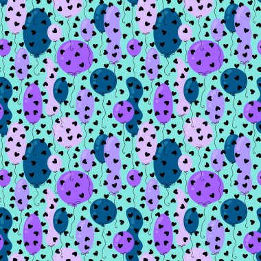 Doğum günü balonları kağıt, kumaş, çarşaf ve çocuk giysileri baskısı, parti aksesuarları ve paketleme için kusursuz çizgi film desenleri. Yüksek kaliteli illüstrasyon