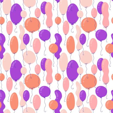 Doğum günü balonları kağıt, kumaş, çarşaf ve çocuk giysileri baskısı, parti aksesuarları ve paketleme için kusursuz çizgi film desenleri. Yüksek kaliteli illüstrasyon