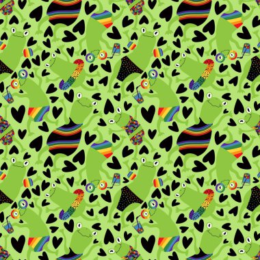 Çizgi film yaz baskısı gökkuşağı lgbt kurbağaları kusursuz gurur hayvan desenleri kağıt, kumaş, çarşaf, giysi tekstil ve parti aksesuarları. Yüksek kaliteli illüstrasyon