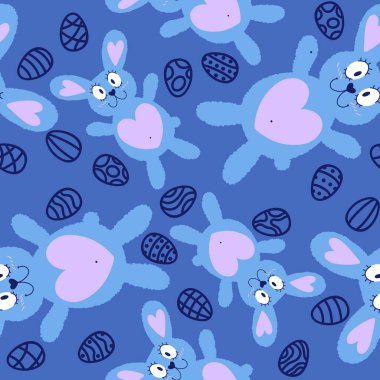 Paskalya hayvanlarının tavşanları kağıt, kumaş ve çarşaf sarmak için kusursuz tavşan desenleri ve çocuk giysileri baskısı ve şenlikli ambalajlar ve parti aksesuarları. Yüksek kaliteli illüstrasyon