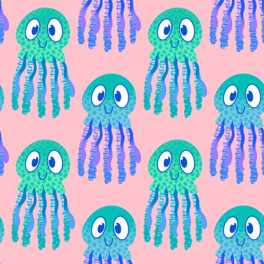 Yaz hayvanları ambalajsız ahtapot desenli ambalaj kağıdı ve çocuk kıyafetleri kumaşlar ve çarşaflar ve mayo tekstili ve menü kağıdı. Yüksek kaliteli illüstrasyon