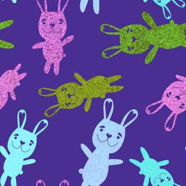 Paskalya hayvanlarının tavşanları kağıt, kumaş ve çarşaf sarmak için kusursuz tavşan desenleri ve çocuk giysileri baskısı ve şenlikli ambalajlar ve parti aksesuarları. Yüksek kaliteli illüstrasyon