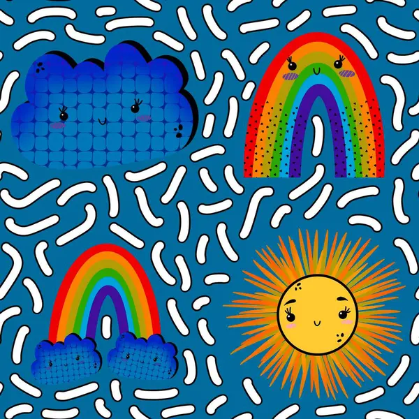 Cartoon lgbt seamless sun and clouds and rainbow pattern for wrapping paper and fabrics and linens and clothes textiles and party accessories. High quality illustration