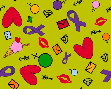 Lgbt karikatür karalaması kağıt, kumaş, çarşaf, giysi tekstil ve parti aksesuarları için kusursuz gökkuşağı deseni. Yüksek kaliteli illüstrasyon