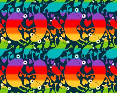 Çizgi film yaz baskısı gökkuşağı lgbt kurbağaları kusursuz gurur hayvan desenleri kağıt, kumaş, çarşaf, giysi tekstil ve parti aksesuarları. Yüksek kaliteli illüstrasyon