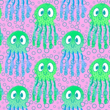 Yaz hayvanları ambalajsız ahtapot desenli ambalaj kağıdı ve çocuk kıyafetleri kumaşlar ve çarşaflar ve mayo tekstili ve menü kağıdı. Yüksek kaliteli illüstrasyon