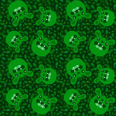 Cadılar Bayramı canavarları boynuzsuz ayı desenli kağıt, kumaş, çarşaf, çocuk giysisi baskısı, festival ambalajı ve parti aksesuarları. Yüksek kaliteli illüstrasyon