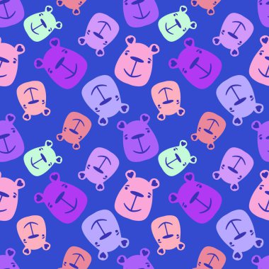 Çizgi filmlerdeki ayılar ambalaj kağıdı, kumaş, çarşaf, çocuk giysisi baskısı, şenlik ambalajı ve parti aksesuarları için kusursuz desenli. Yüksek kaliteli illüstrasyon