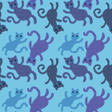 Cadılar Bayramı hayvanları kağıt, kumaş ve çocuk giysileri, aksesuar ve sonbahar tekstil ürünleri ve ev yapımı dekorlar için kusursuz suluboya kediler deseni. Yüksek kaliteli illüstrasyon