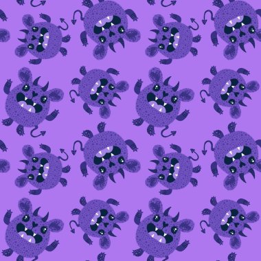 Cadılar Bayramı canavarları boynuzsuz ayı desenli kağıt, kumaş, çarşaf, çocuk giysisi baskısı, festival ambalajı ve parti aksesuarları. Yüksek kaliteli illüstrasyon