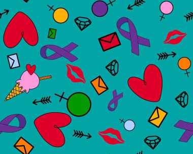 Lgbt karikatür karalaması kağıt, kumaş, çarşaf, giysi tekstil ve parti aksesuarları için kusursuz gökkuşağı deseni. Yüksek kaliteli illüstrasyon