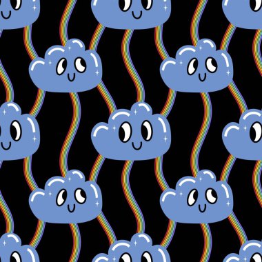 Gökkuşağı ve bulutsuz çizgi film lgbt gurur yaz şablonu kağıt, kumaş, çarşaf, kıyafet baskısı, şenlik ambalajı ve parti aksesuarları. Yüksek kaliteli illüstrasyon