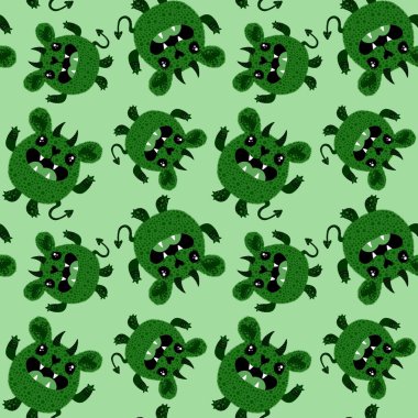 Cadılar Bayramı canavarları boynuzsuz ayı desenli kağıt, kumaş, çarşaf, çocuk giysisi baskısı, festival ambalajı ve parti aksesuarları. Yüksek kaliteli illüstrasyon