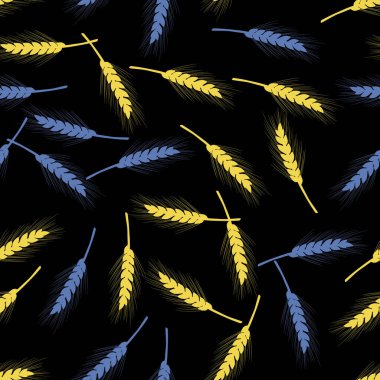 Ukrayna buğdayları ambalaj kağıtları, kumaşlar, çarşaflar, moda tekstil ürünleri ve yaz baskıları için pürüzsüz desen. Yüksek kaliteli illüstrasyon