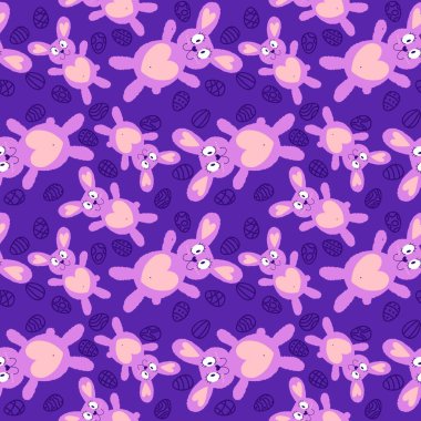 Paskalya hayvanlarının tavşanları kağıt, kumaş ve çarşaf sarmak için kusursuz tavşan desenleri ve çocuk giysileri baskısı ve şenlikli ambalajlar ve parti aksesuarları. Yüksek kaliteli illüstrasyon