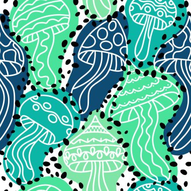 Çizgi filmlerdeki sonbahar hasadı, kafatası desenli, kağıt, kumaş, çarşaf, çocuk baskısı, şenlikli paketleme ve aksesuarlı kusursuz Cadılar Bayramı mantarları. Yüksek kaliteli illüstrasyon