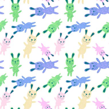 Paskalya hayvanlarının tavşanları kağıt, kumaş ve çarşaf sarmak için kusursuz tavşan desenleri ve çocuk giysileri baskısı ve şenlikli ambalajlar ve parti aksesuarları. Yüksek kaliteli illüstrasyon