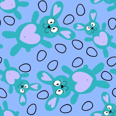 Paskalya hayvanlarının tavşanları kağıt, kumaş ve çarşaf sarmak için kusursuz tavşan desenleri ve çocuk giysileri baskısı ve şenlikli ambalajlar ve parti aksesuarları. Yüksek kaliteli illüstrasyon