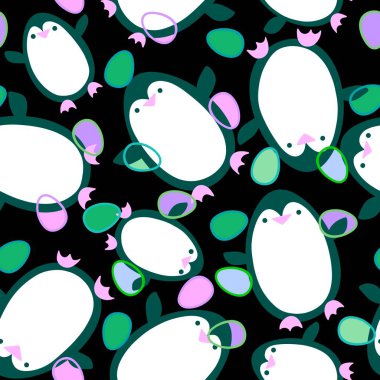 Bahar Paskalya hayvanları, kağıt, kumaş ve çarşaf sarmak için kusursuz penguen ve yumurta desenleri ve çocuk giysileri baskısı ve parti aksesuarları ve şenlikli ambalajlar. Yüksek kaliteli illüstrasyon