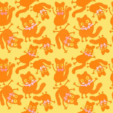 Suluboya kağıtlar, kumaşlar, çarşaflar, çocuk giysileri baskıları, parti aksesuarları ve şenlik ambalajları için kusursuz Cadılar Bayramı kedileri deseni oluşturur. Yüksek kaliteli illüstrasyon