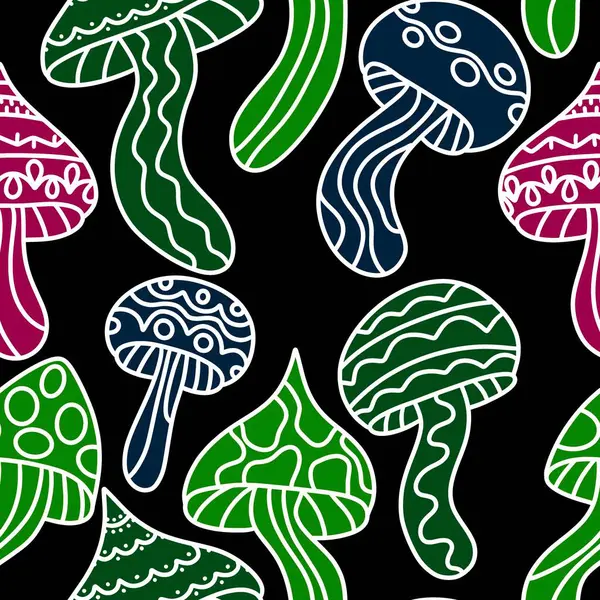 Cartoon autumn harvest seamless Halloween mushrooms with skulls pattern for wrapping paper and fabrics and linens and kids print and festive packaging and accessories. High quality illustration