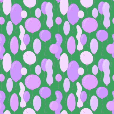 Doğum günü balonları kağıt, kumaş, çarşaf ve çocuk giysileri baskısı, parti aksesuarları ve paketleme için kusursuz çizgi film desenleri. Yüksek kaliteli illüstrasyon