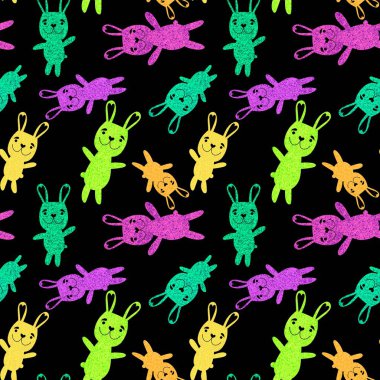 Paskalya hayvanlarının tavşanları kağıt, kumaş ve çarşaf sarmak için kusursuz tavşan desenleri ve çocuk giysileri baskısı ve şenlikli ambalajlar ve parti aksesuarları. Yüksek kaliteli illüstrasyon