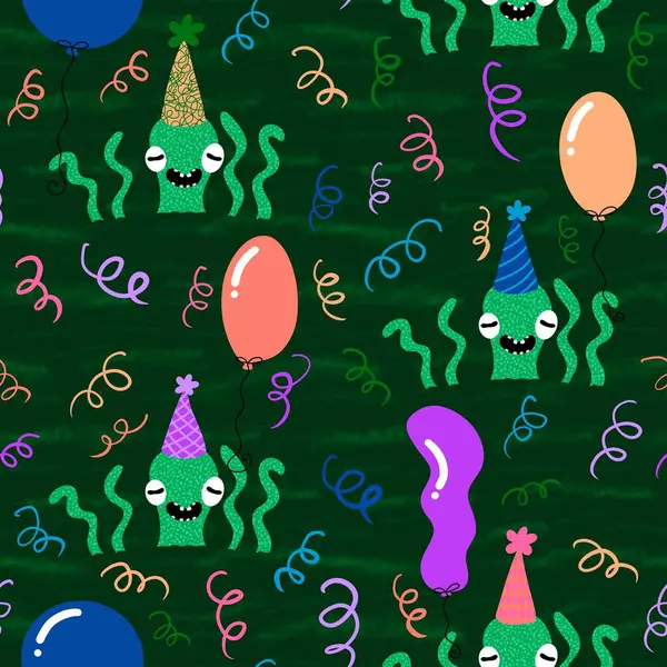 Summer birthday print seamless cartoon octopus pattern for wrapping paper and fabrics and kids clothes and party accessories and festive packaging and fashion textiles. High quality illustration