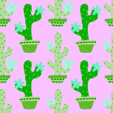 Kağıt, kumaş, çarşaf, tatil aksesuarları ve çocuk giysileri baskısı ve mayo tekstili için yaz çiçeksiz kaktüs deseni. Yüksek kaliteli illüstrasyon