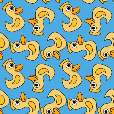 Çizgi filmlerdeki kuşlar kağıt, kumaş, çarşaf, çocuk kıyafeti, yaz baskısı ve parti aksesuarları için kusursuz ördek desenleri. Yüksek kaliteli illüstrasyon