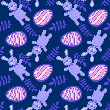 Paskalya hayvanlarının tavşanları kağıt, kumaş ve çarşaf sarmak için kusursuz tavşan desenleri ve çocuk giysileri baskısı ve şenlikli ambalajlar ve parti aksesuarları. Yüksek kaliteli illüstrasyon