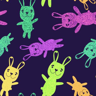 Paskalya hayvanlarının tavşanları kağıt, kumaş ve çarşaf sarmak için kusursuz tavşan desenleri ve çocuk giysileri baskısı ve şenlikli ambalajlar ve parti aksesuarları. Yüksek kaliteli illüstrasyon