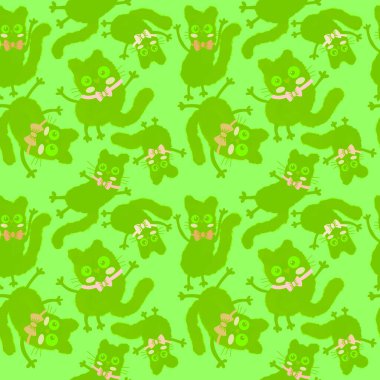 Suluboya kağıtlar, kumaşlar, çarşaflar, çocuk giysileri baskıları, parti aksesuarları ve şenlik ambalajları için kusursuz Cadılar Bayramı kedileri deseni oluşturur. Yüksek kaliteli illüstrasyon