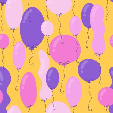 Doğum günü balonları kağıt, kumaş, çarşaf ve çocuk giysileri baskısı, parti aksesuarları ve paketleme için kusursuz çizgi film desenleri. Yüksek kaliteli illüstrasyon