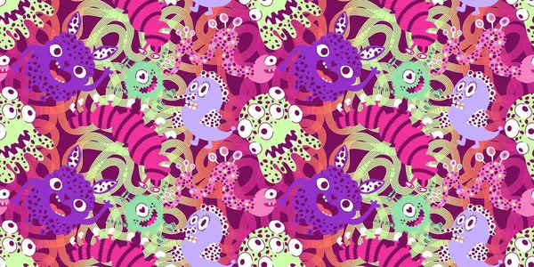 Cartoon Monsters Seamless Emoticons Aliens Pattern Kids Clothes Print Wrapping — Stok Foto