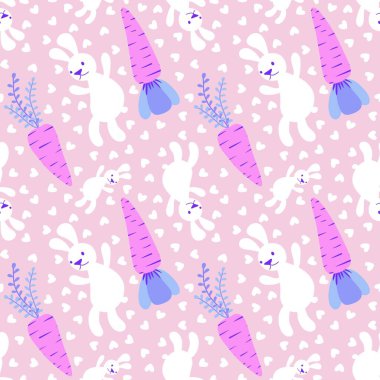 Paskalya hayvanları, paskalya tavşanı ve havuç desenli ambalaj kağıtları, kumaşlar, çarşaflar ve çocuk giysileri baskısı ve mutfak tekstili. Yüksek kaliteli illüstrasyon