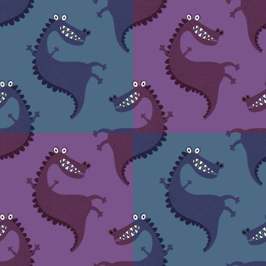 Çizgi filmlerdeki canavarlar ejderha kusursuz doğum günü timsahı desenleri kağıt, kumaş, çarşaf ve çocuk kıyafetleri baskısı ve parti aksesuarları ve şenlik ambalajları. Yüksek kaliteli illüstrasyon