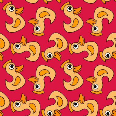 Çizgi filmlerdeki kuşlar kağıt, kumaş, çarşaf, çocuk kıyafeti, yaz baskısı ve parti aksesuarları için kusursuz ördek desenleri. Yüksek kaliteli illüstrasyon