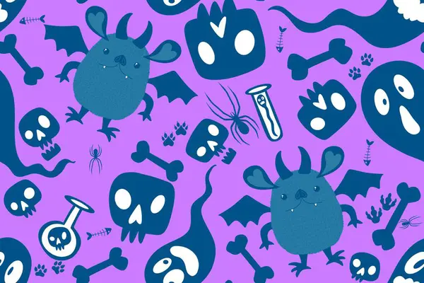 Halloween Cartoon Monsters Seamless Ghost Bones Poison Pattern Wrapping Paper — Stock Photo, Image
