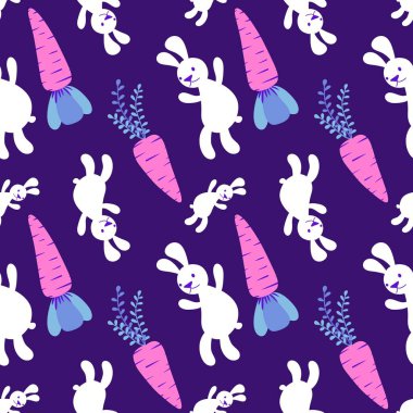 Paskalya hayvanları, paskalya tavşanı ve havuç desenli ambalaj kağıtları, kumaşlar, çarşaflar ve çocuk giysileri baskısı ve mutfak tekstili. Yüksek kaliteli illüstrasyon