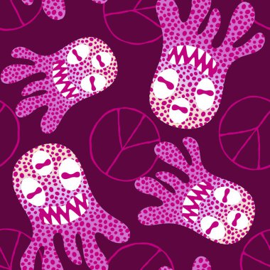 Cartoon monsters seamless emoticons aliens pattern for kids clothes print and wrapping paper and fabrics and linens and kindergarten. High quality illustration